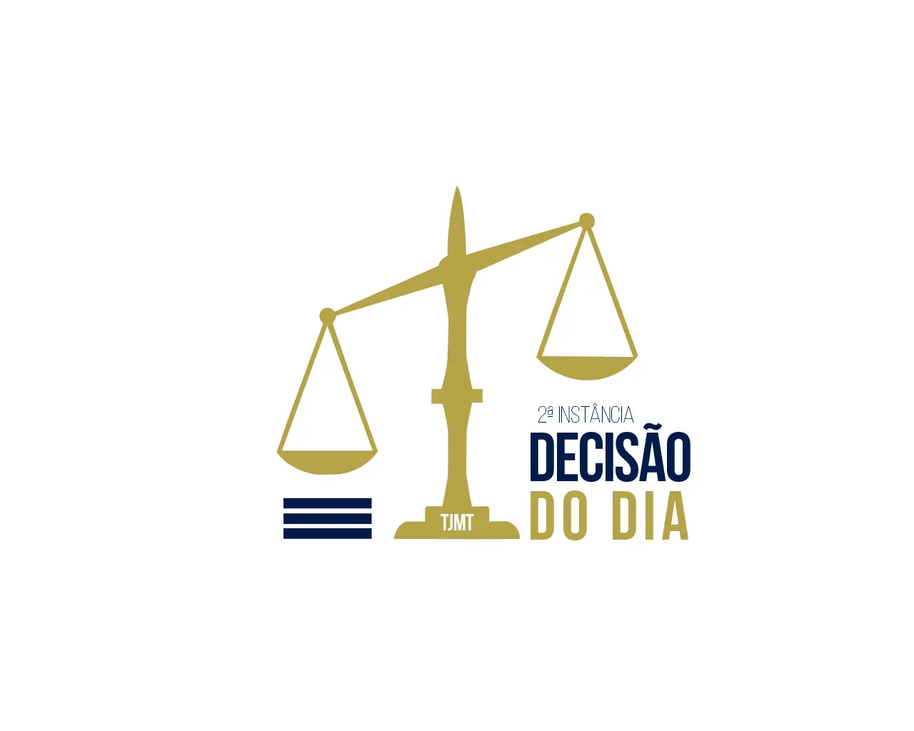A imagem apresenta uma balança dourada, símbolo da justiça, centralizada em um fundo branco. À direita da base da balança, as letras 