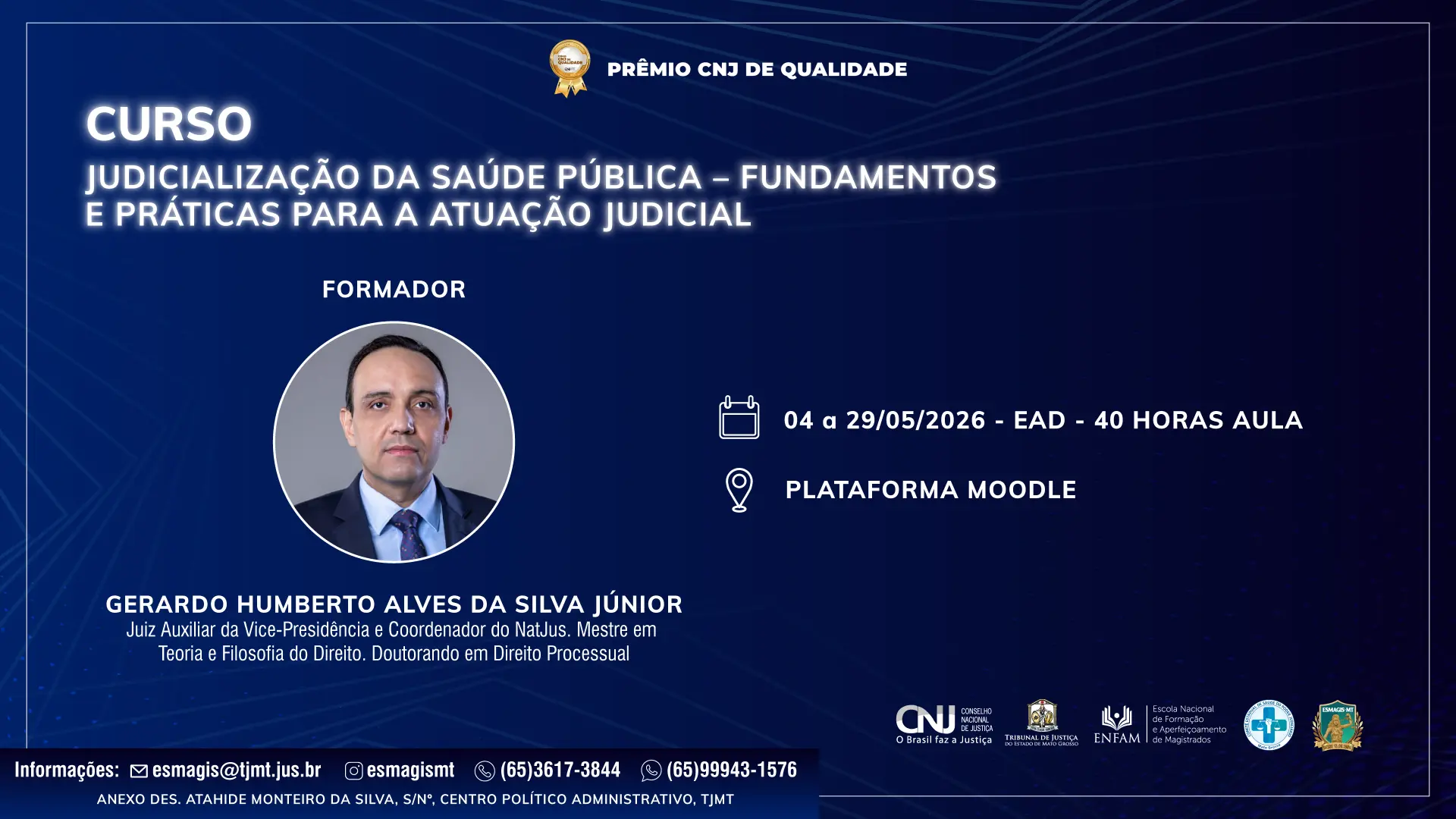 Banner com fundo azul escuro com linhas geométricas suaves na borda. No topo, lê-se o título do curso 